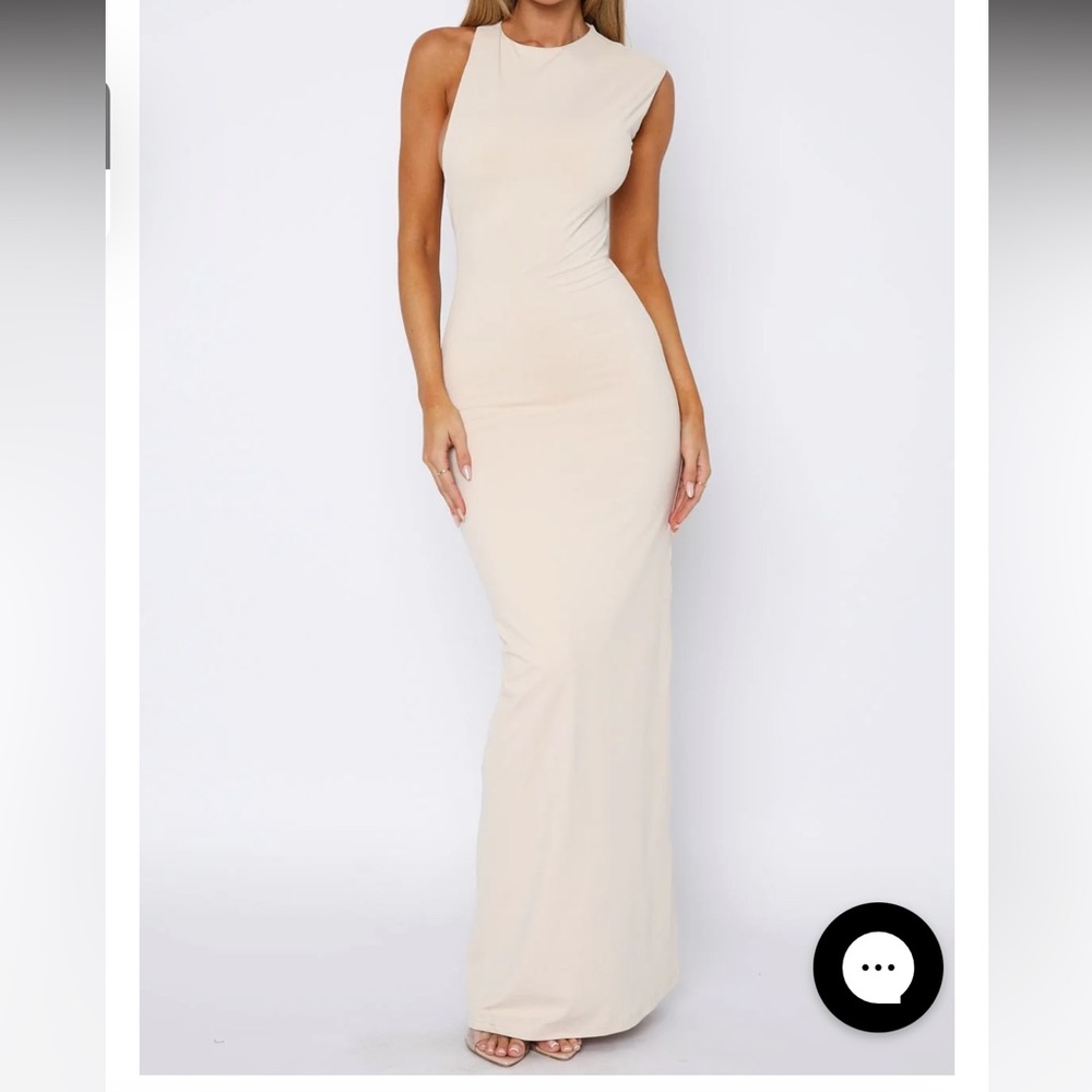 White Fox Boutique Cream One Shoulder “Endless Love” Dress